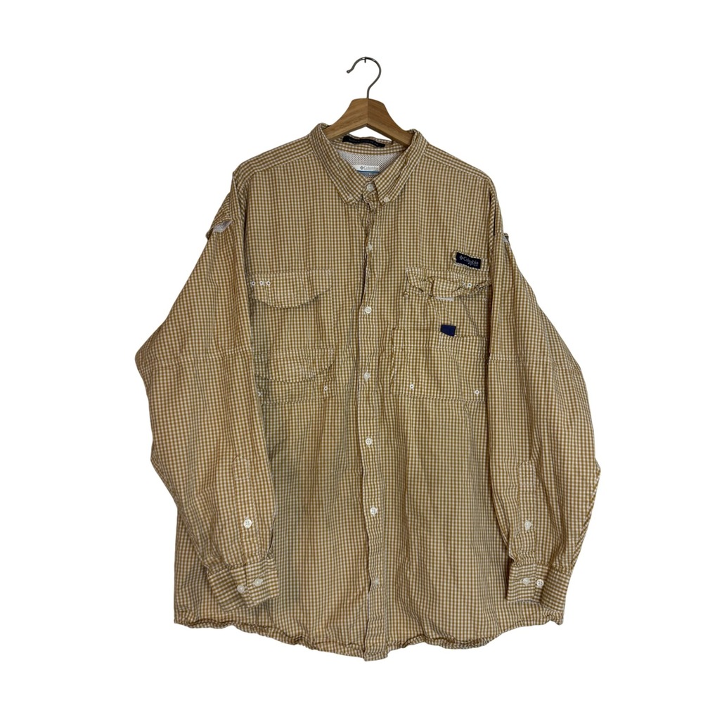 Columbia PFG Men's Super Bonehead Fishing Shirt Gingham Tan XXL